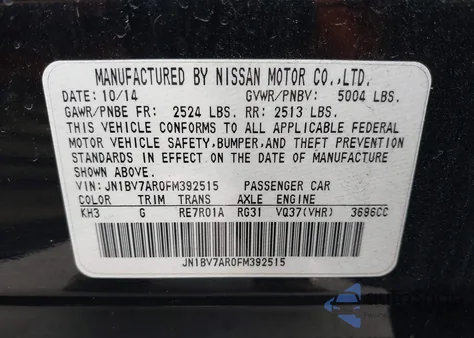 2015 Infiniti Q50 Premium z USA, uszkodzony, nr VIN JN1BV7AR0FM392515